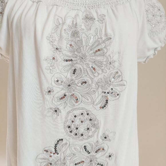 INC Silver White Embellished Tee Top M - Picture 3 of 10